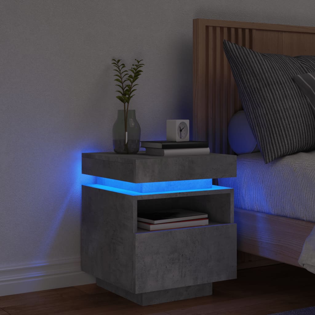 Bedside Cabinet with LED Lights Concrete Grey 40x39x48.5 cm