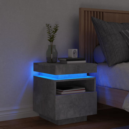 Bedside Cabinet with LED Lights Concrete Grey 40x39x48.5 cm
