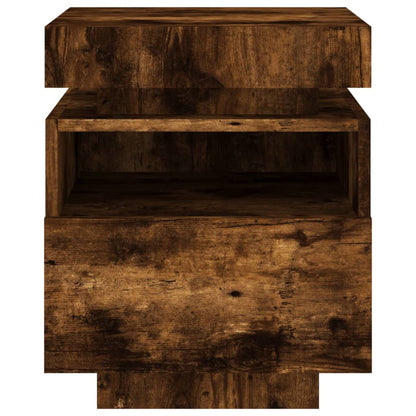 Bedside Cabinet with LED Lights Smoked Oak 40x39x48.5 cm