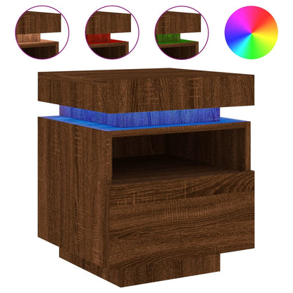 Bedside Cabinet with LED Lights Brown Oak 40x39x48.5 cm