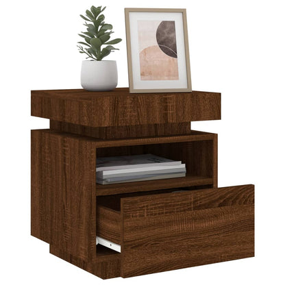 Bedside Cabinet with LED Lights Brown Oak 40x39x48.5 cm