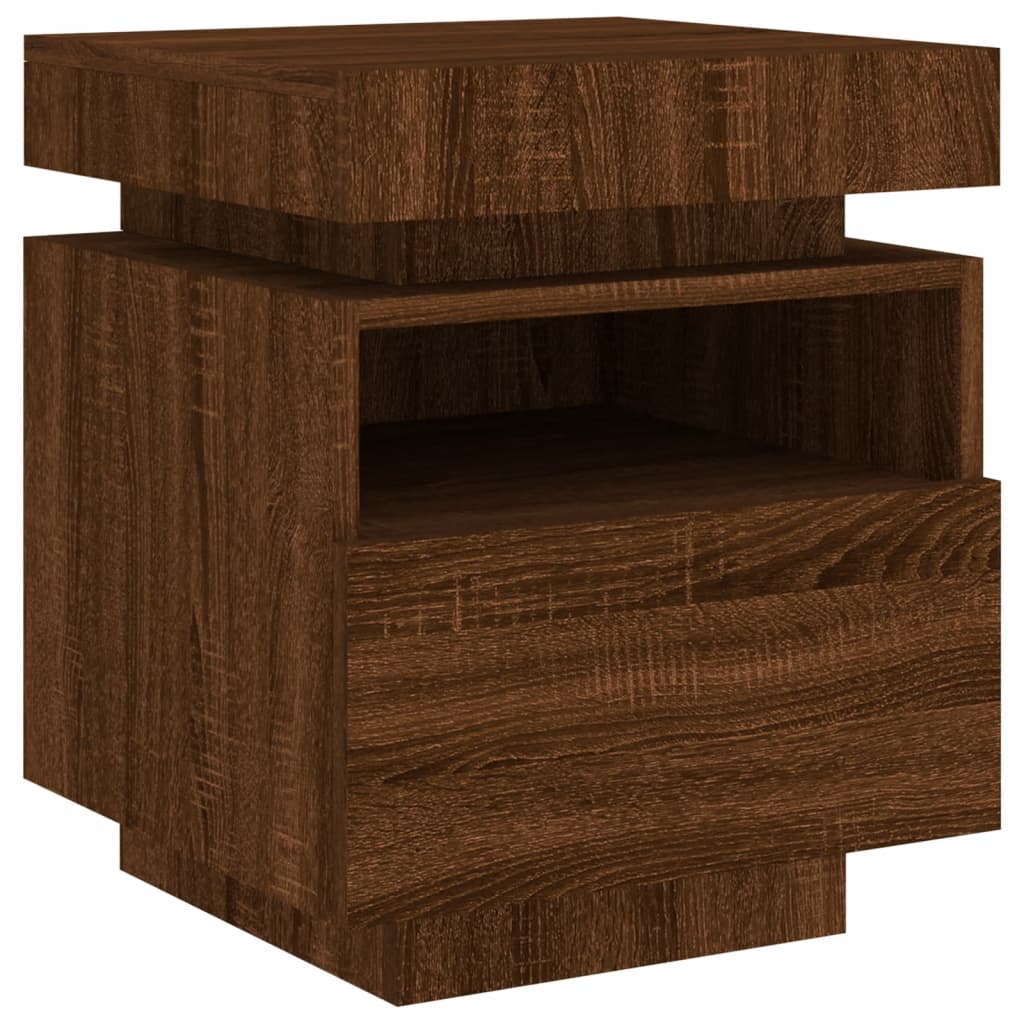 Bedside Cabinet with LED Lights Brown Oak 40x39x48.5 cm