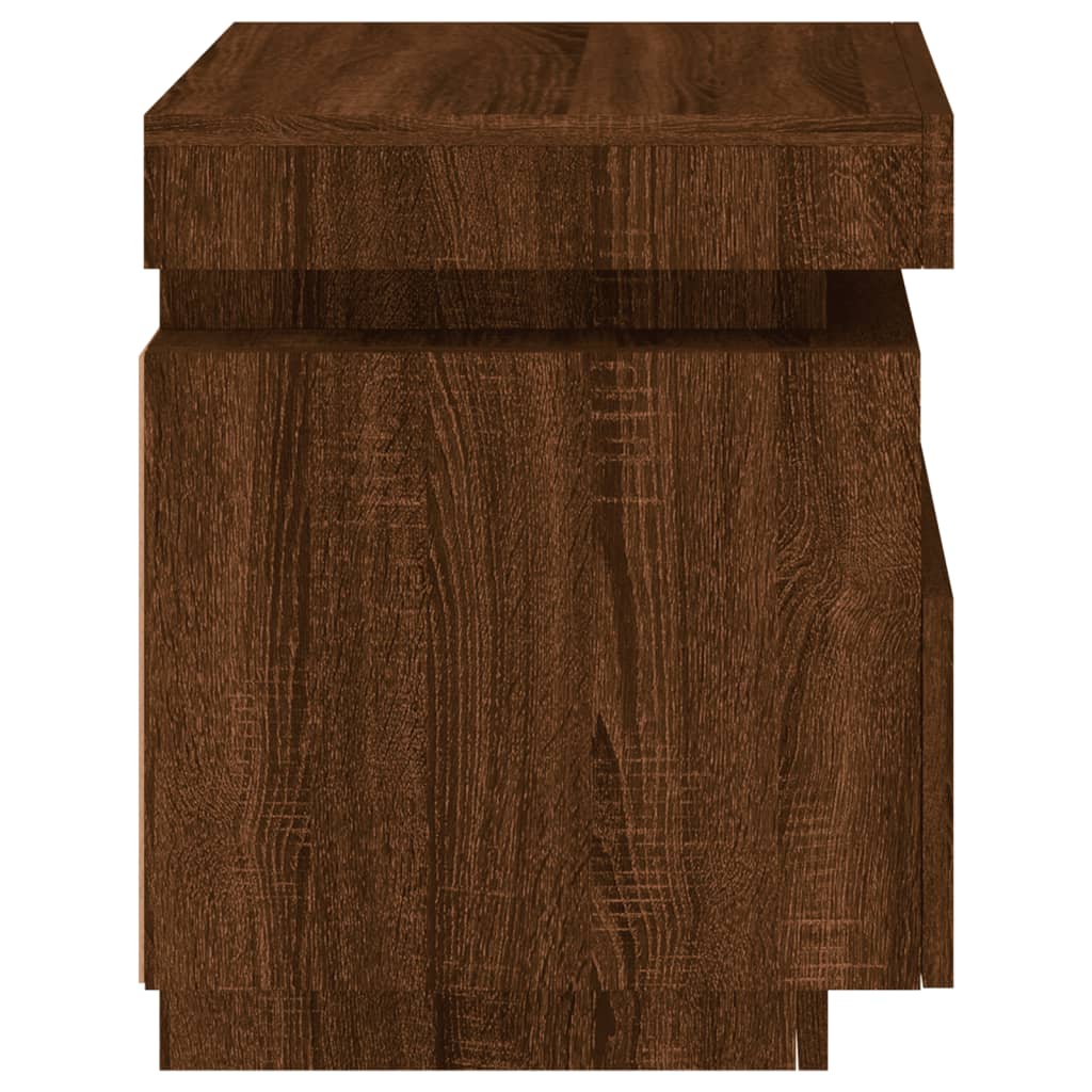 Bedside Cabinet with LED Lights Brown Oak 40x39x48.5 cm