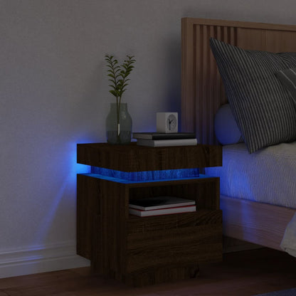 Bedside Cabinet with LED Lights Brown Oak 40x39x48.5 cm