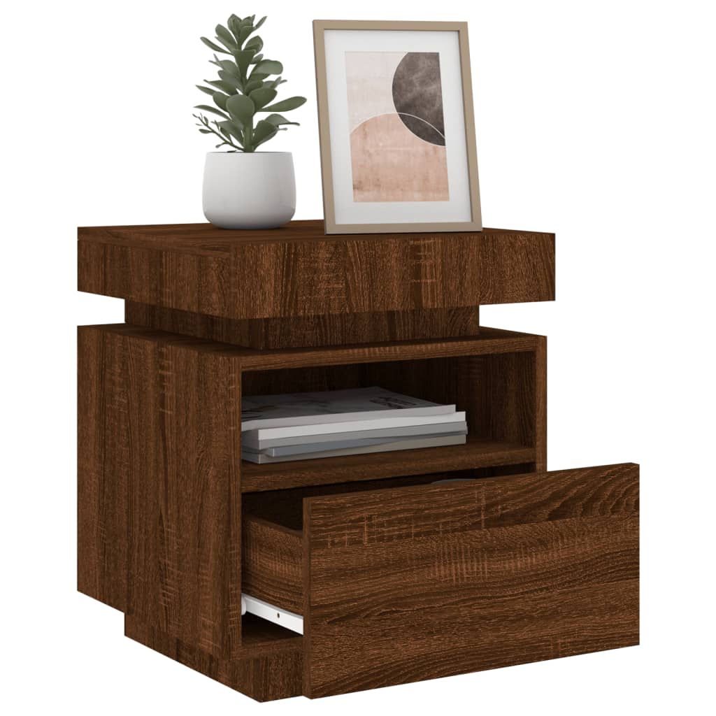 Bedside Cabinets with LED Lights 2 pcs Brown Oak 40x39x48.5 cm