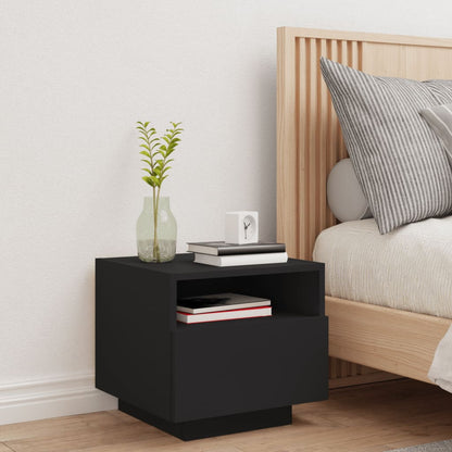 Bedside Cabinet with LED Lights Black 40x39x37 cm