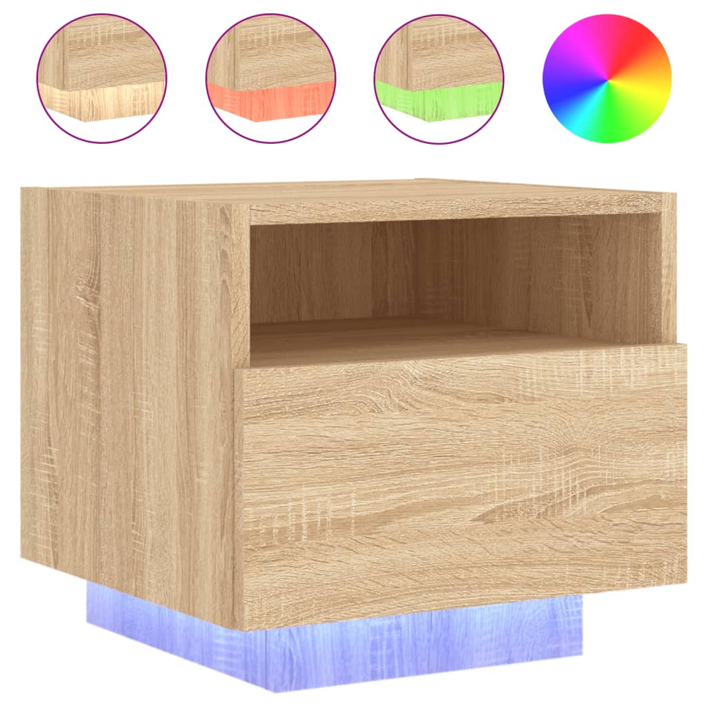 Bedside Cabinets with LED Lights 2 pcs Sonoma Oak 40x39x37 cm