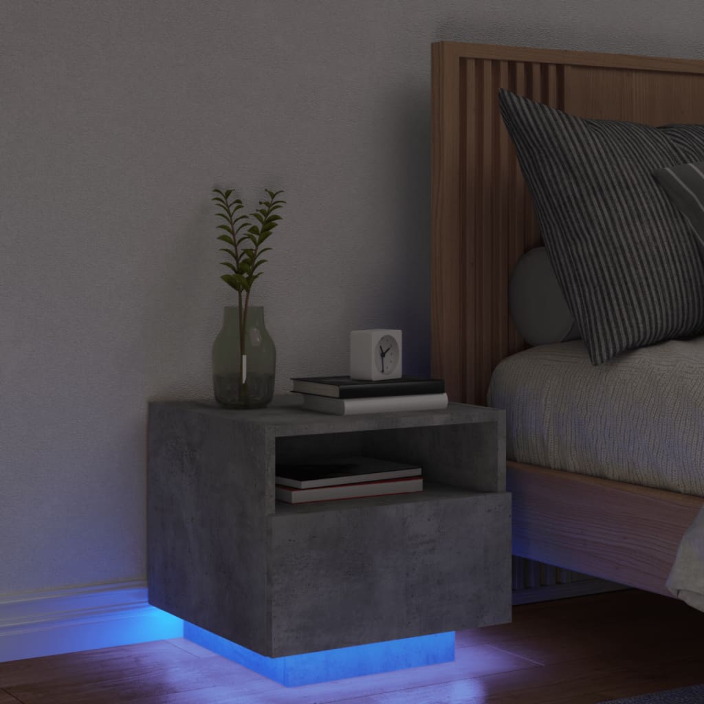 Bedside Cabinet with LED Lights Concrete Grey 40x39x37 cm