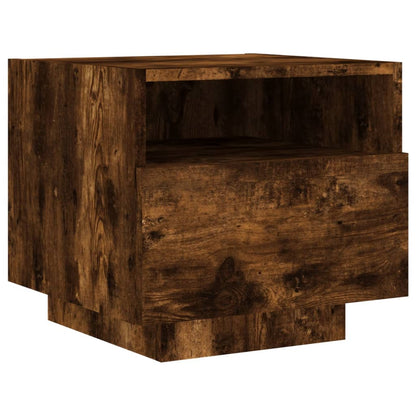 Bedside Cabinet with LED Lights Smoked Oak 40x39x37 cm