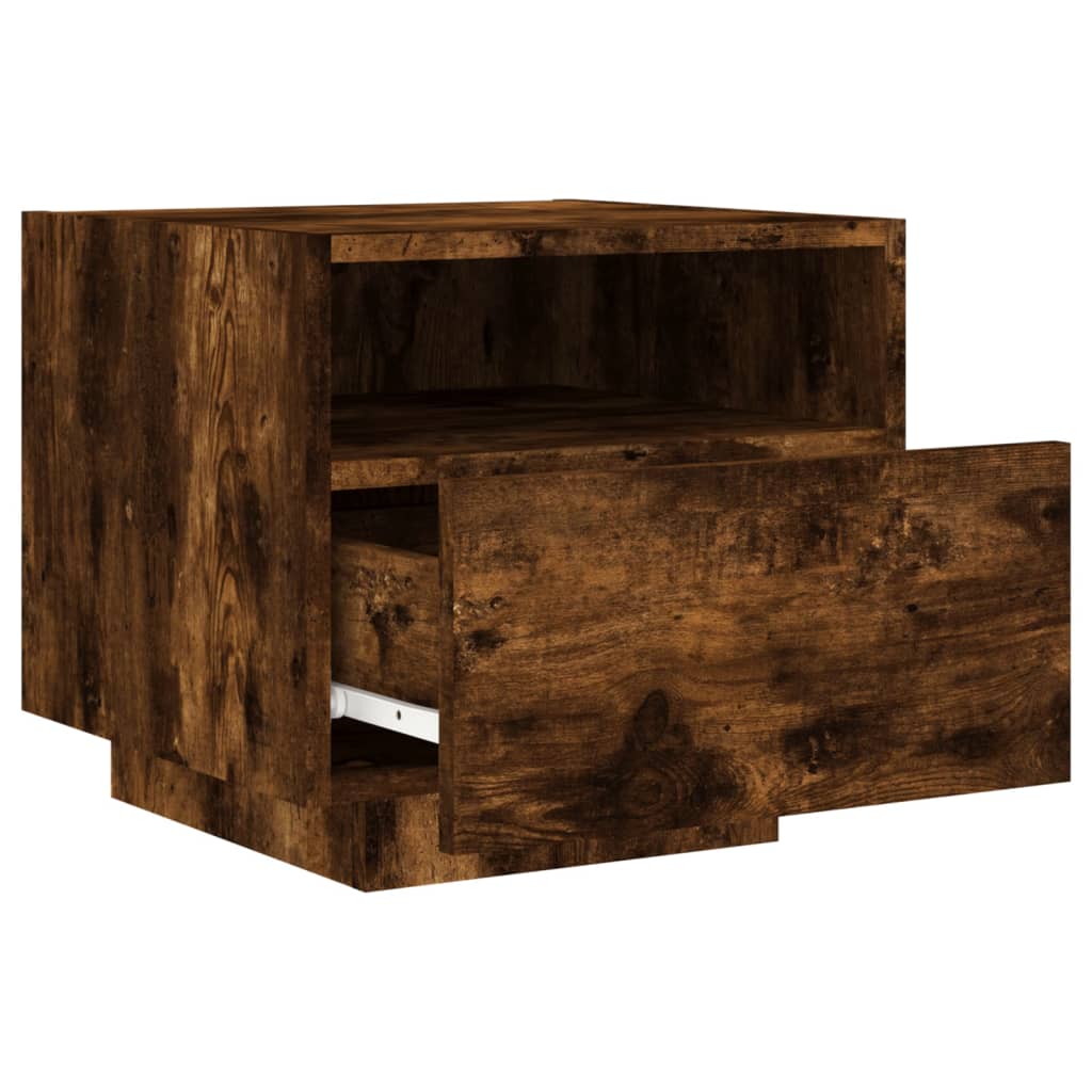 Bedside Cabinet with LED Lights Smoked Oak 40x39x37 cm