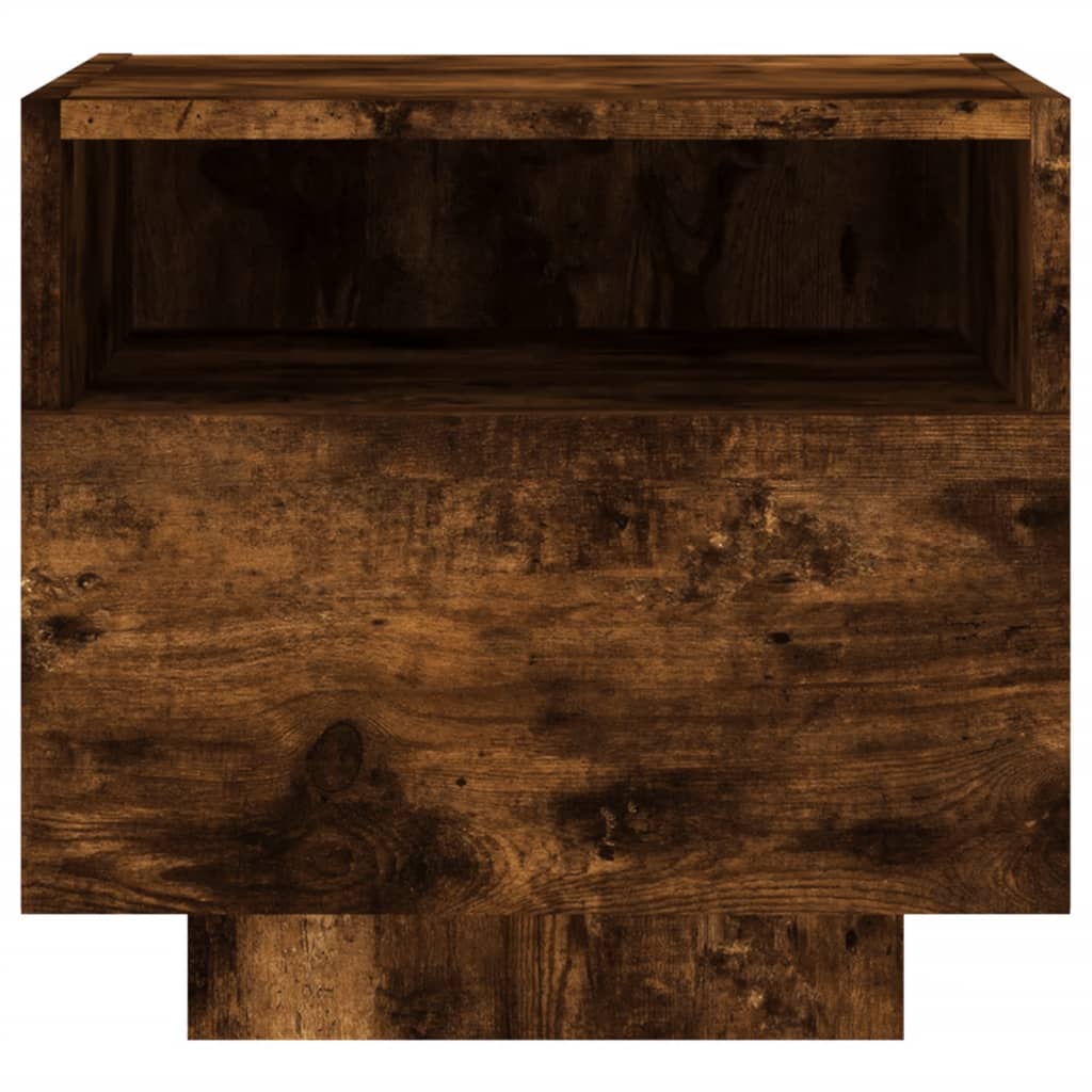 Bedside Cabinet with LED Lights Smoked Oak 40x39x37 cm