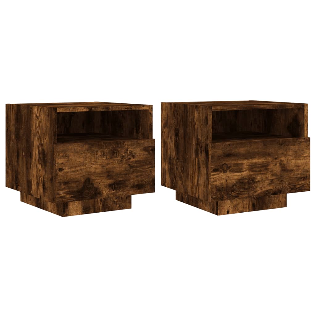 Bedside Cabinets with LED Lights 2 pcs Smoked Oak 40x39x37 cm