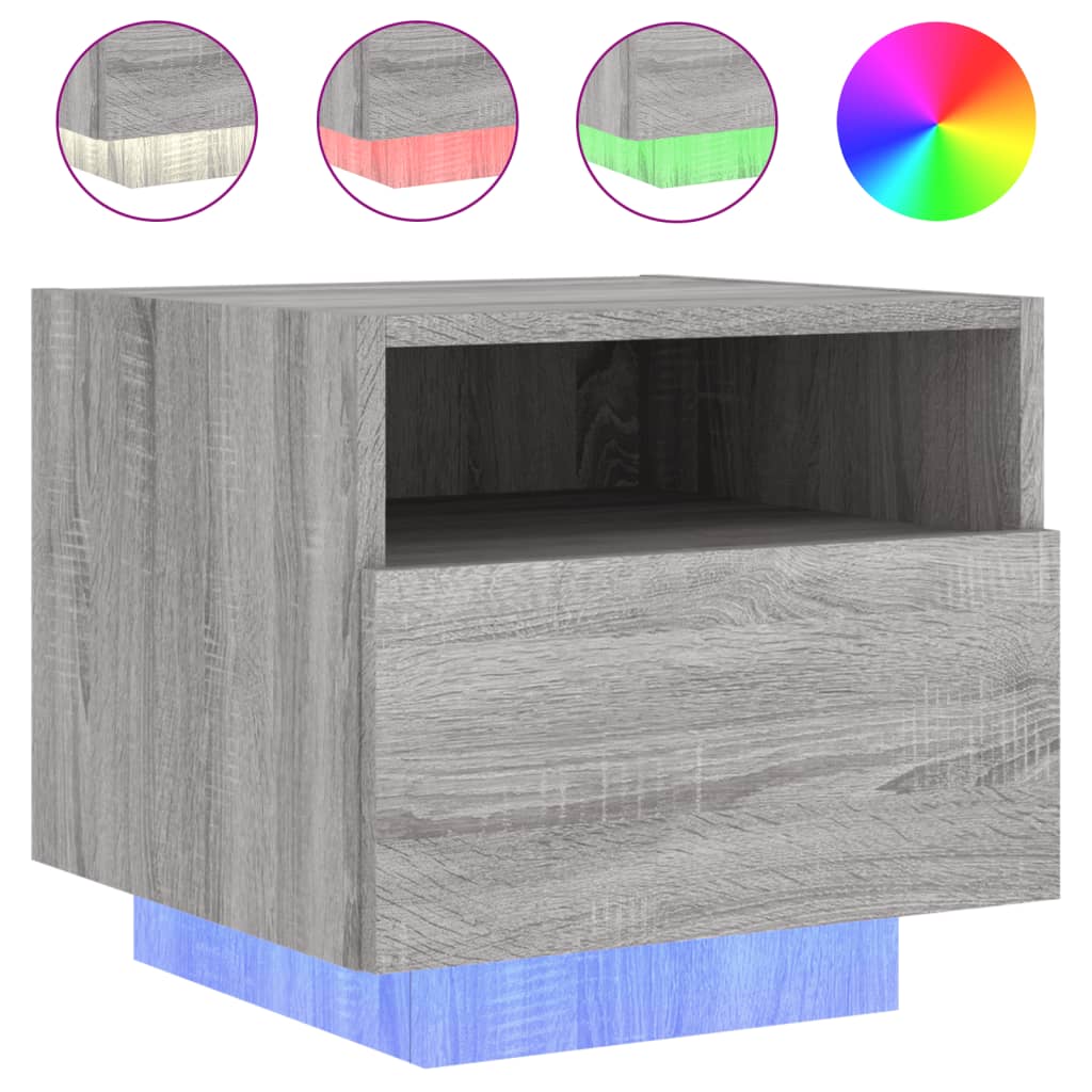 Bedside Cabinets with LED Lights 2 pcs Grey Sonoma 40x39x37 cm