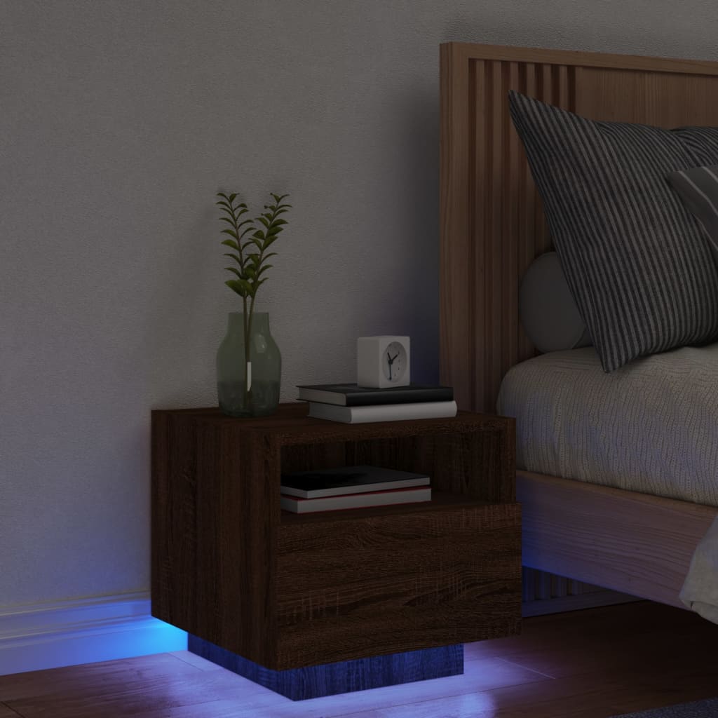 Bedside Cabinet with LED Lights Brown Oak 40x39x37 cm
