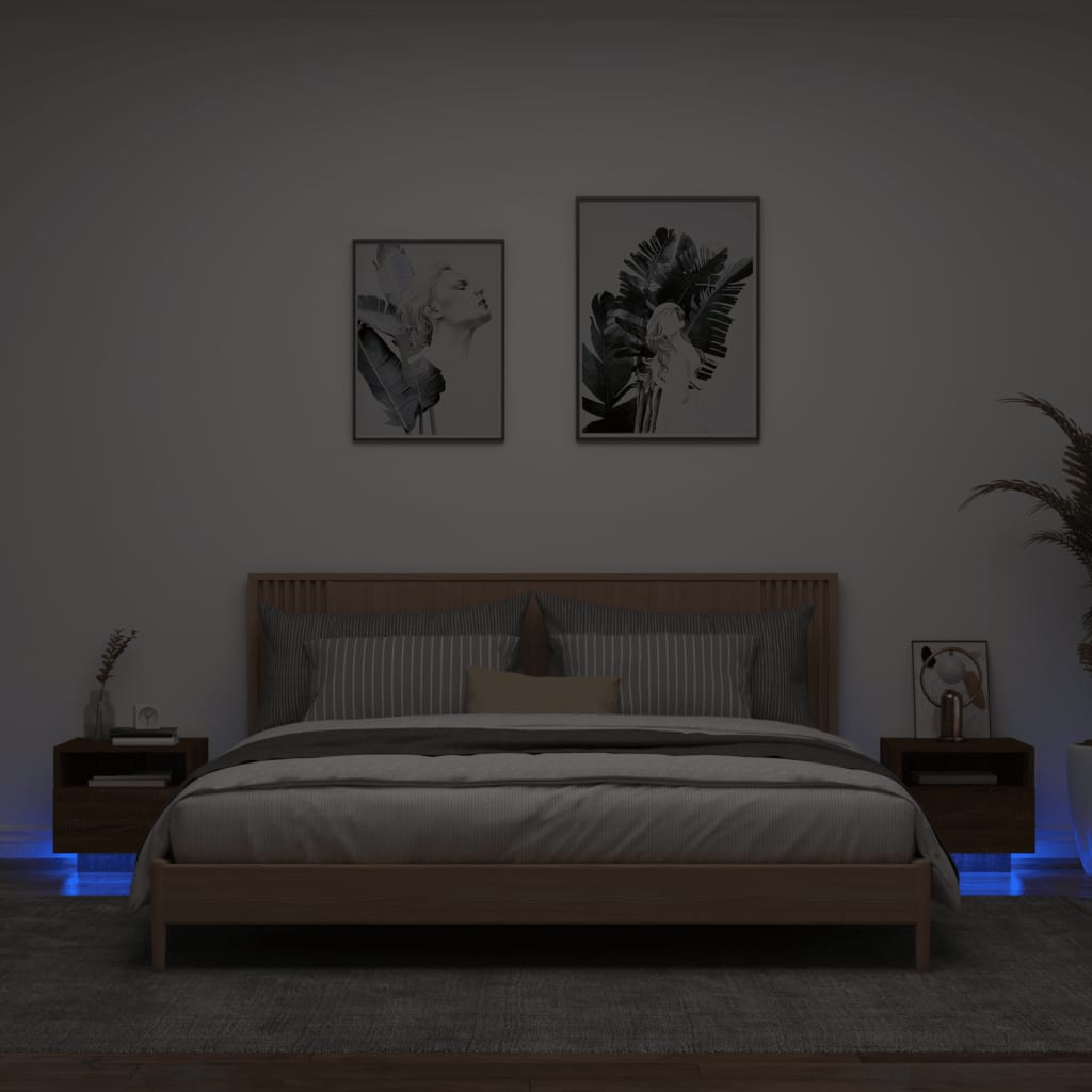 Bedside Cabinets with LED Lights 2 pcs Brown Oak 40x39x37 cm