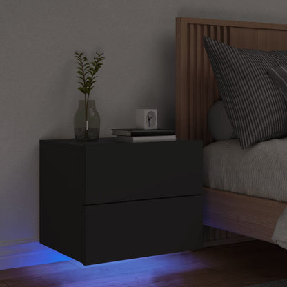 Wall-mounted Bedside Cabinet with LED Lights Black