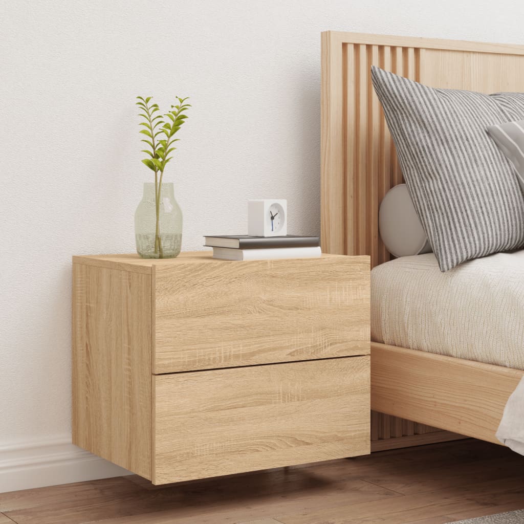 Wall-mounted Bedside Cabinet with LED Lights Sonoma Oak