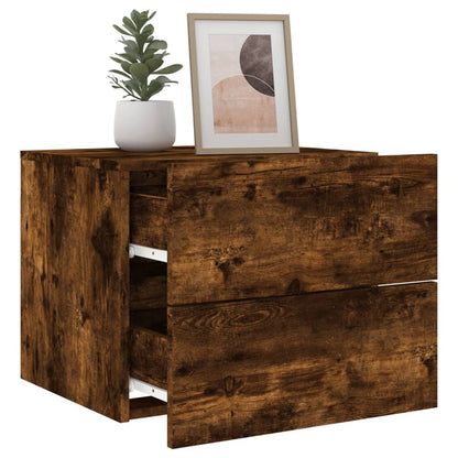 Wall-mounted Bedside Cabinet with LED Lights Smoked Oak