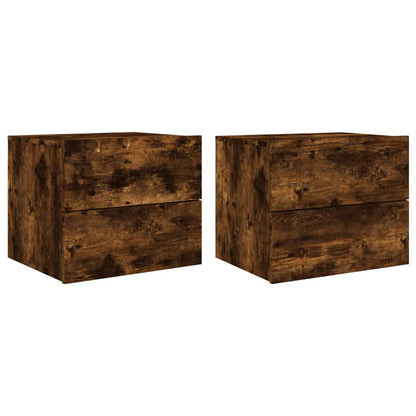 Wall-mounted Bedside Cabinets with LED Lights 2 pcs Smoked Oak