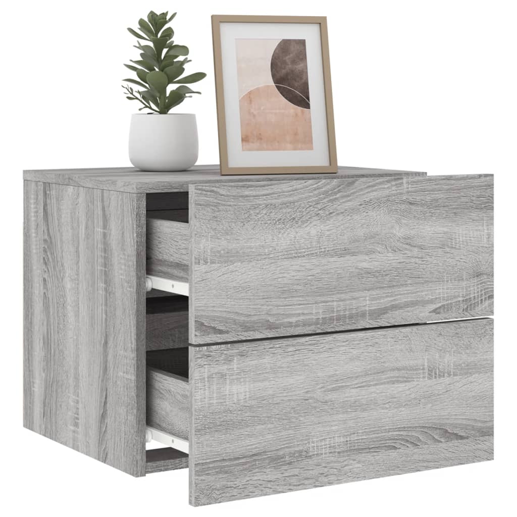 Wall-mounted Bedside Cabinet with LED Lights Grey Sonoma