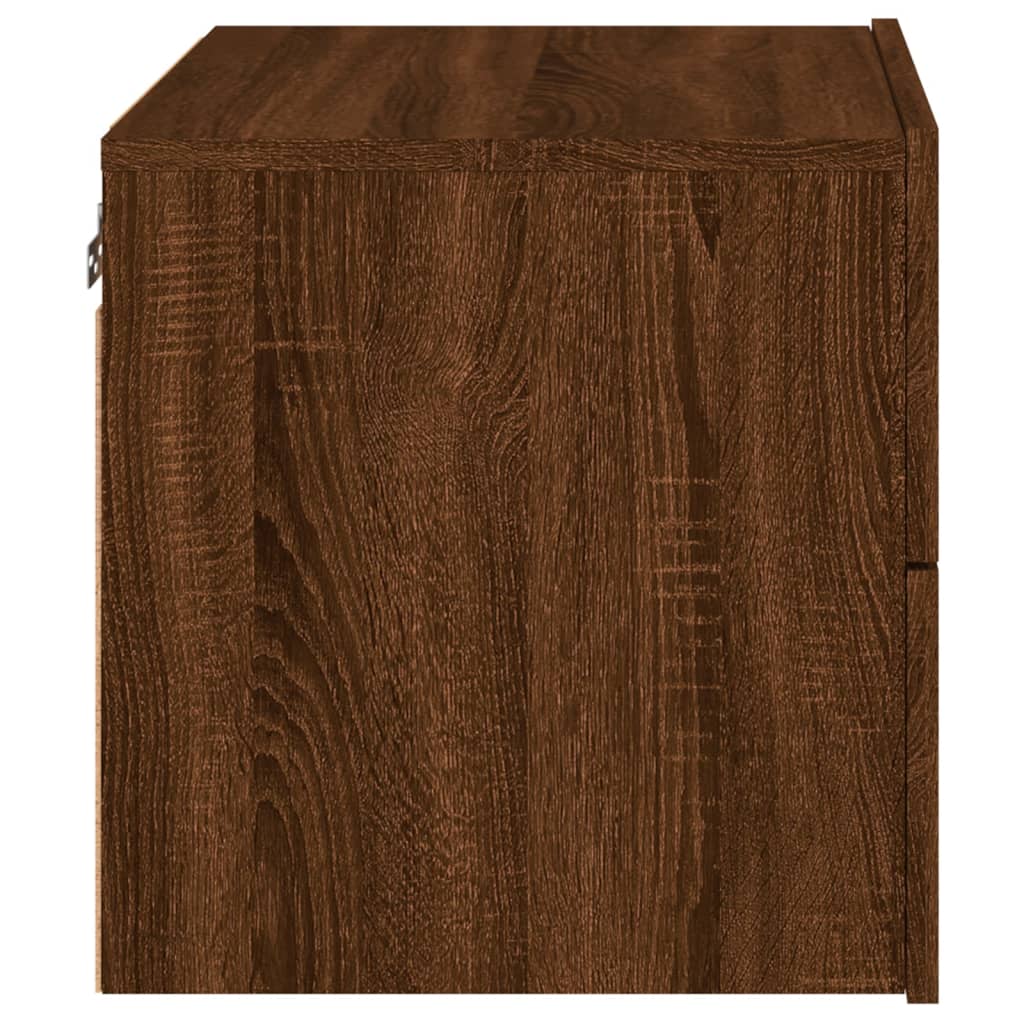 Wall-mounted Bedside Cabinet with LED Lights Brown Oak