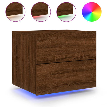 Wall-mounted Bedside Cabinets with LED Lights 2 pcs Brown Oak