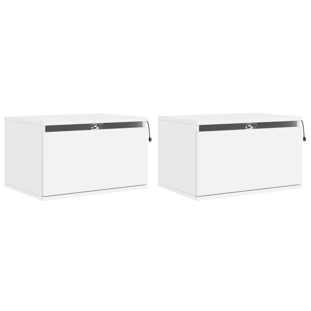 Wall-mounted Bedside Cabinets with LED Lights 2 pcs White