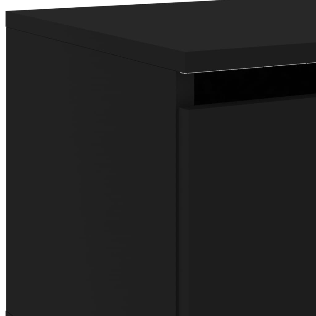 Wall-mounted Bedside Cabinet with LED Lights Black