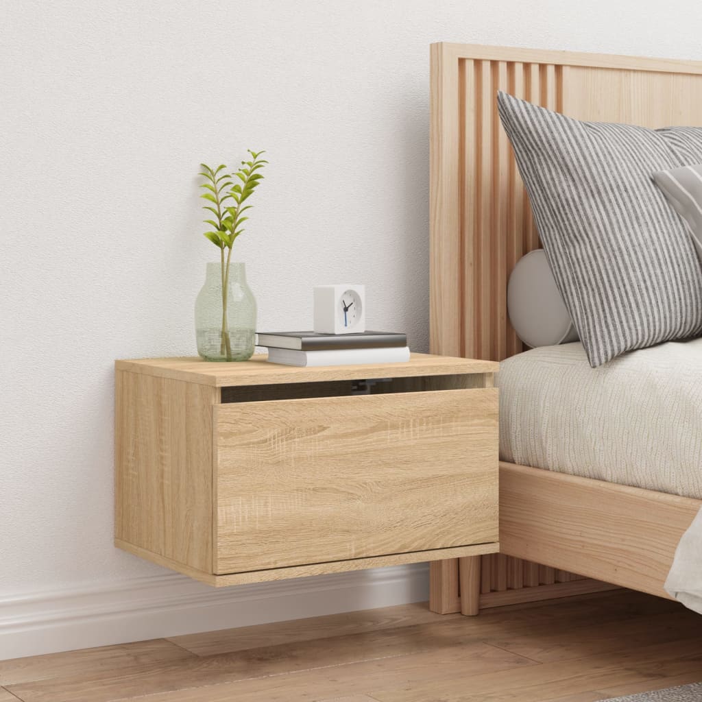 Wall-mounted Bedside Cabinet with LED Lights Sonoma Oak