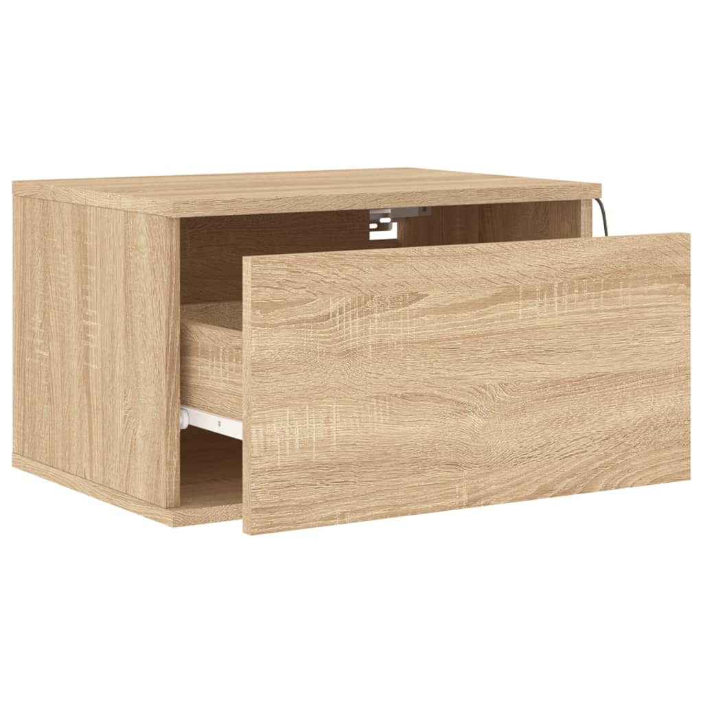 Wall-mounted Bedside Cabinets with LED Lights 2 pcs Sonoma Oak