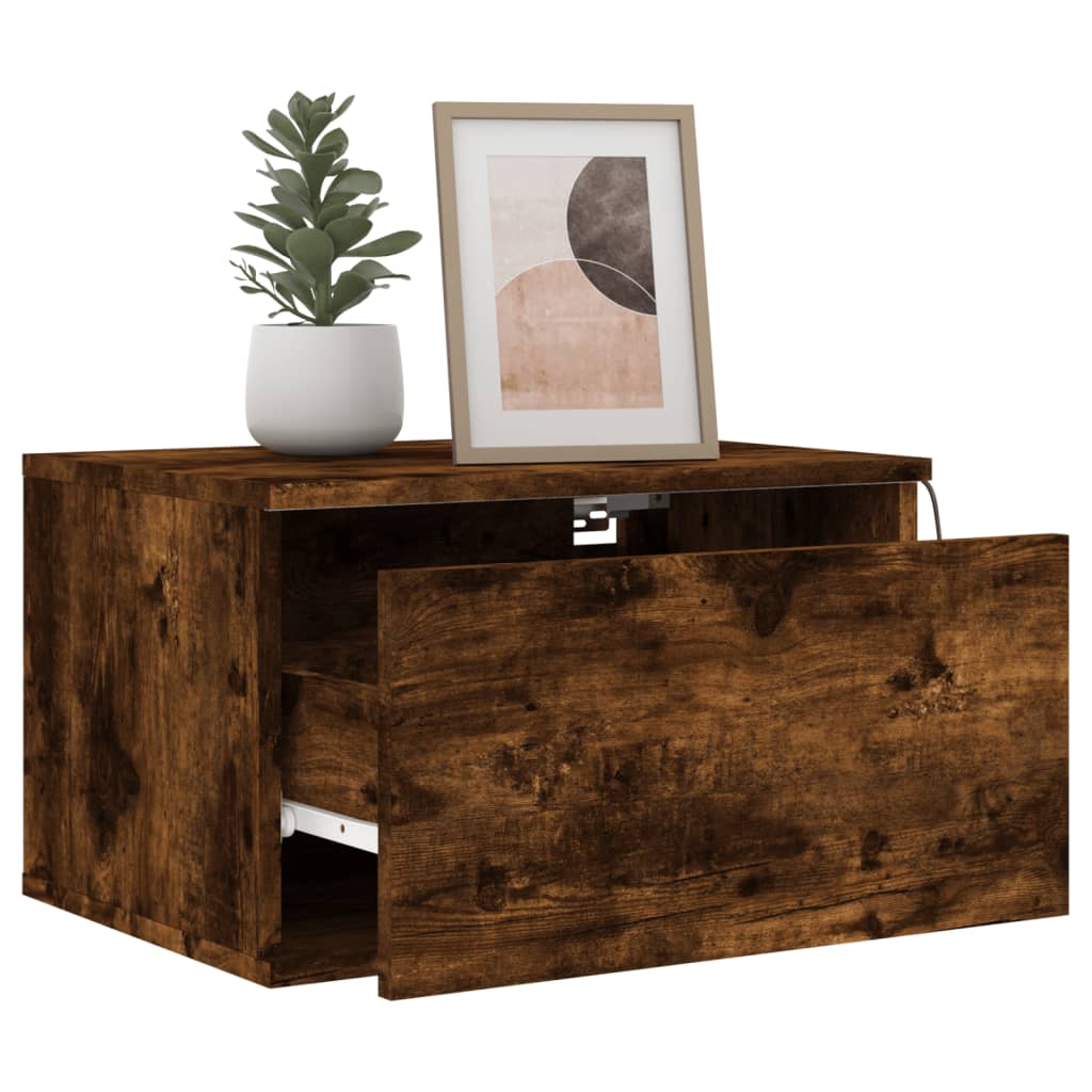 Wall-mounted Bedside Cabinets with LED Lights 2 pcs Smoked Oak