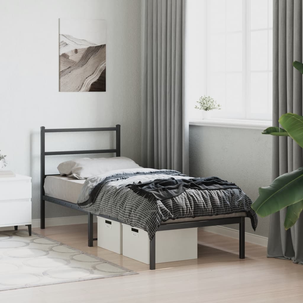 Metal Bed Frame with Headboard Black 75x190 cm Small Single