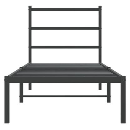 Metal Bed Frame with Headboard Black 75x190 cm Small Single