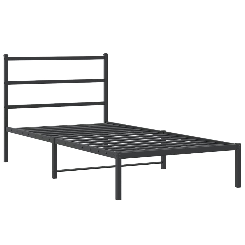 Metal Bed Frame with Headboard Black 100x190 cm