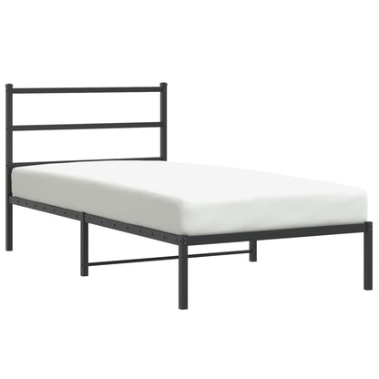 Metal Bed Frame with Headboard Black 100x190 cm