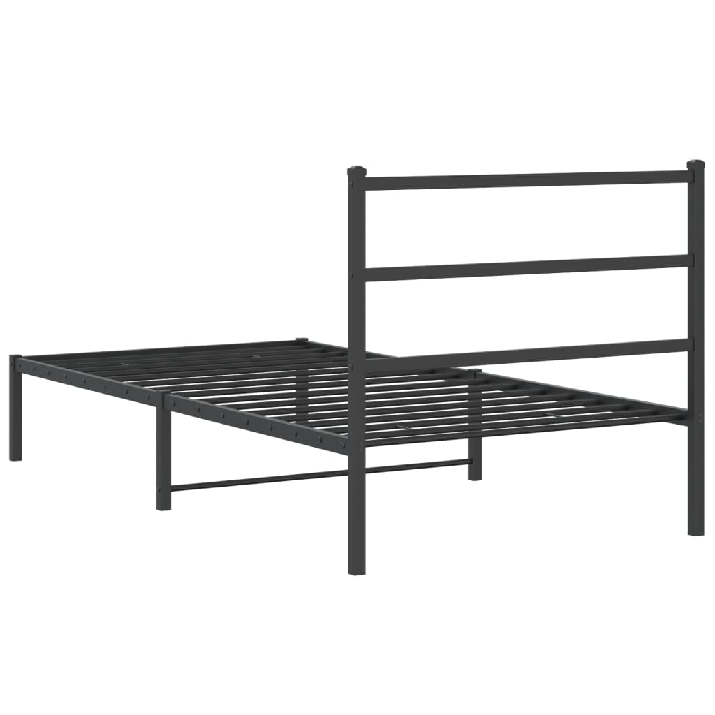 Metal Bed Frame with Headboard Black 100x190 cm