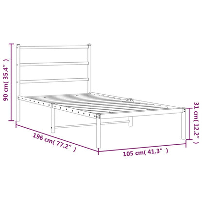 Metal Bed Frame with Headboard Black 100x190 cm