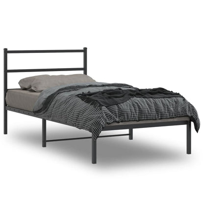 Metal Bed Frame with Headboard Black 100x190 cm