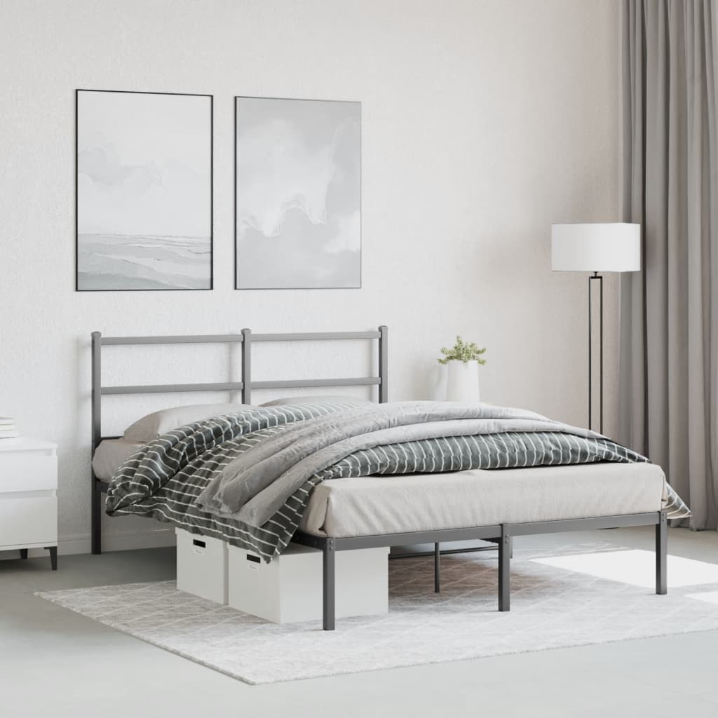 Metal Bed Frame with Headboard Black 135x190 cm Double