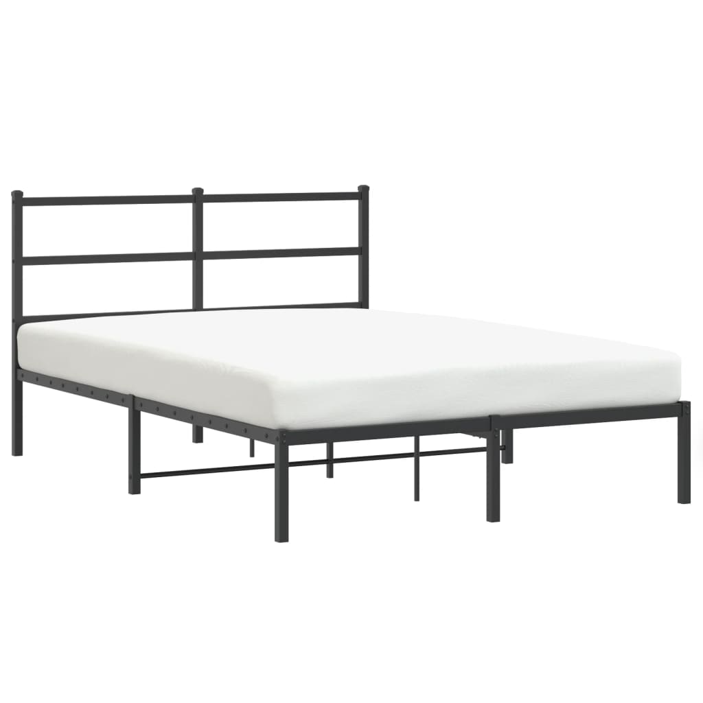 Metal Bed Frame with Headboard Black 135x190 cm Double