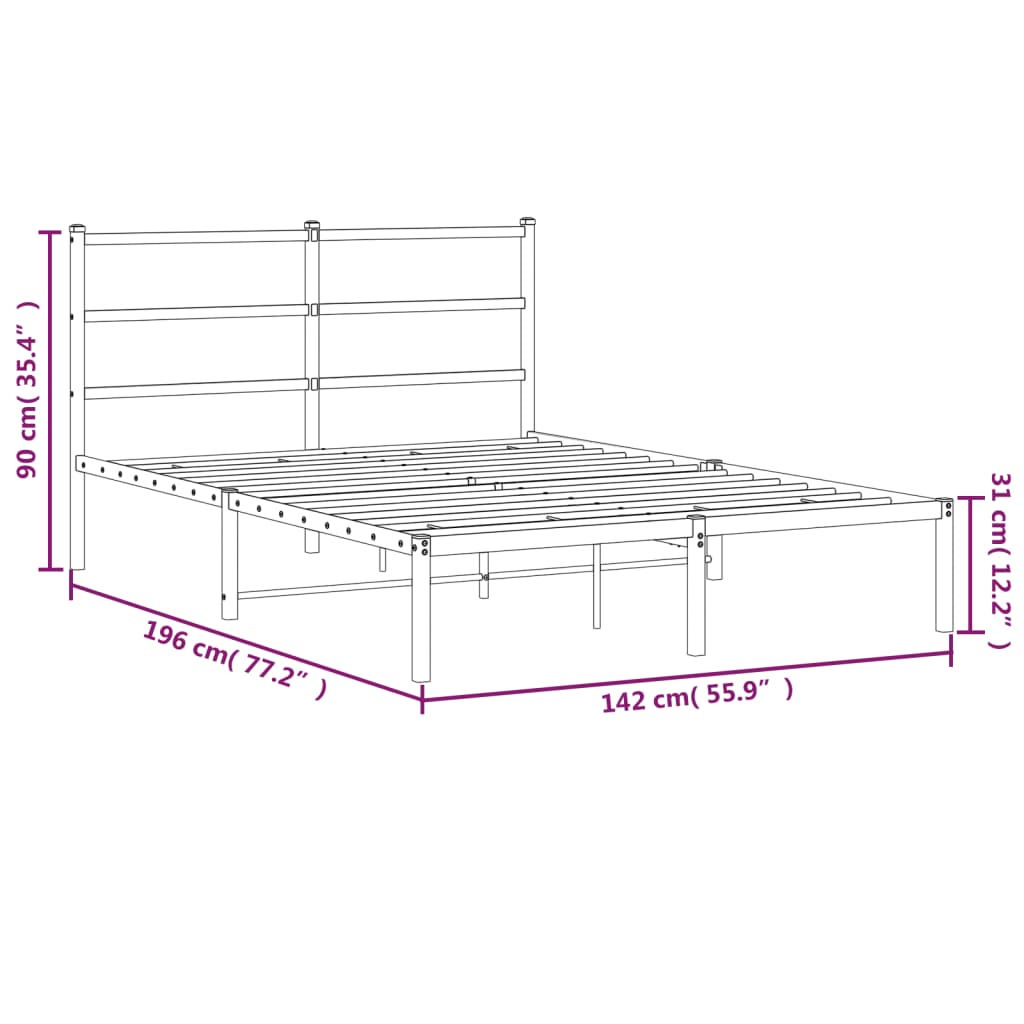 Metal Bed Frame with Headboard Black 135x190 cm Double