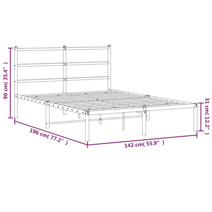 Metal Bed Frame with Headboard Black 135x190 cm Double