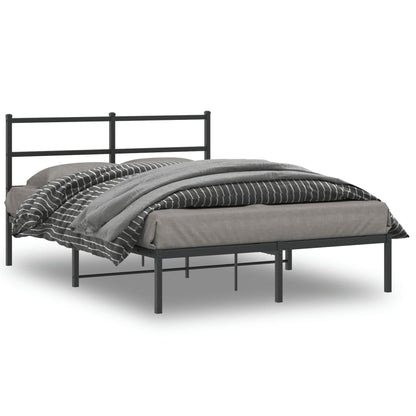 Metal Bed Frame with Headboard Black 135x190 cm Double