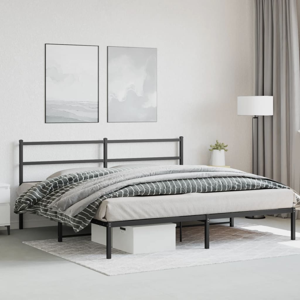 Metal Bed Frame with Headboard Black 180x200 cm Super King Size