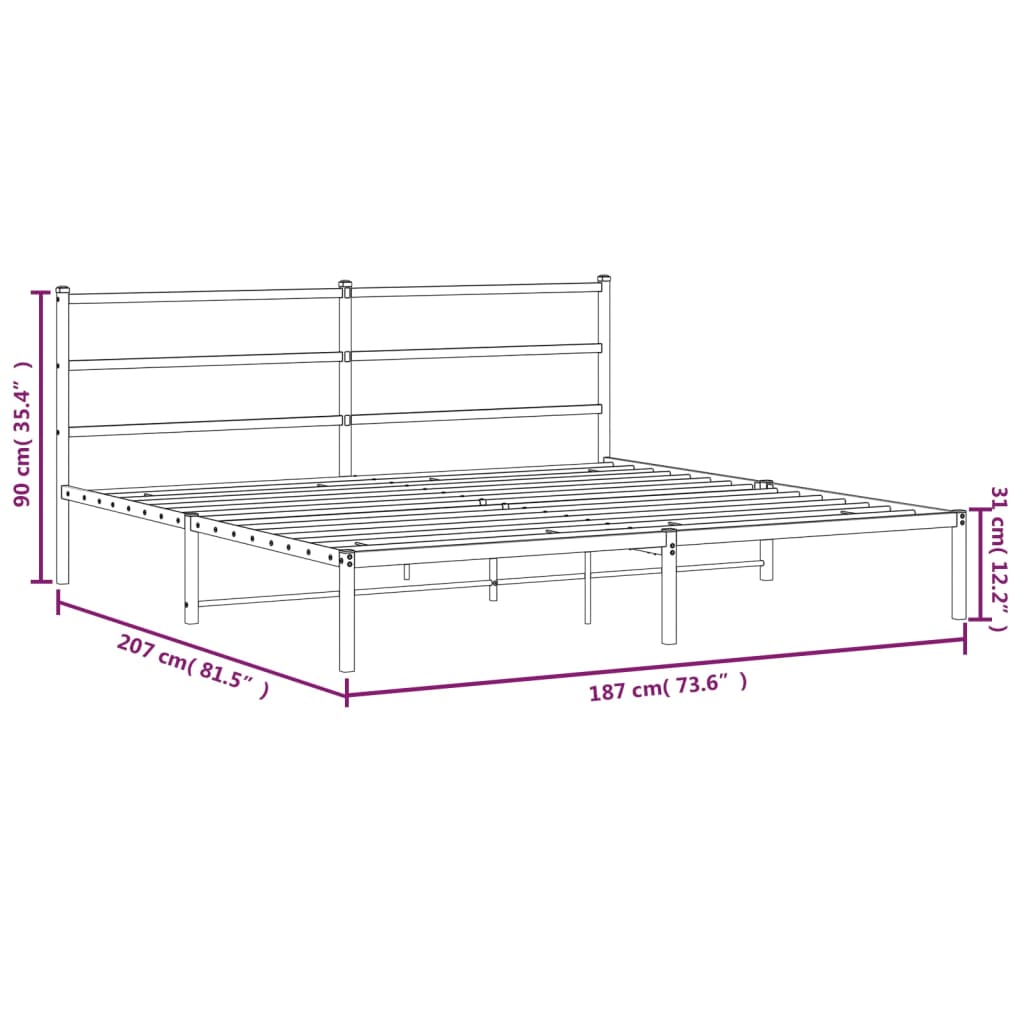 Metal Bed Frame with Headboard Black 180x200 cm Super King Size