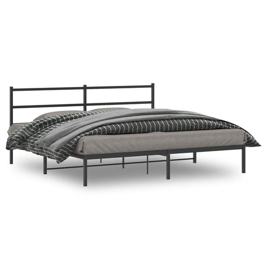 Metal Bed Frame with Headboard Black 183x213 cm