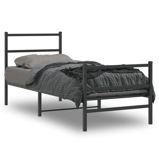 Metal Bed Frame with Headboard and Footboard Black 75x190 cm Small Single