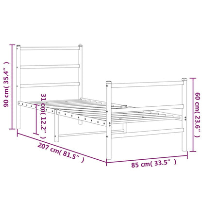 Metal Bed Frame with Headboard and Footboard Black 80x200 cm