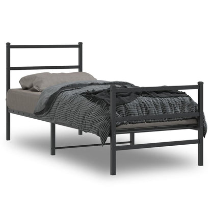 Metal Bed Frame with Headboard and Footboard Black 80x200 cm