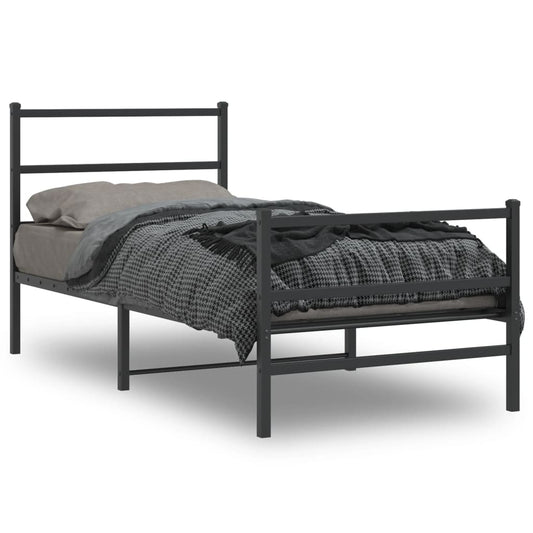 Metal Bed Frame with Headboard and Footboard Black 90x190 cm Single